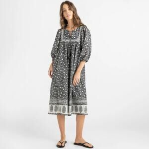 Pink Chicken Sanaa Dress Caviar Gargen Black Floral Cotton Midi Dress S $268